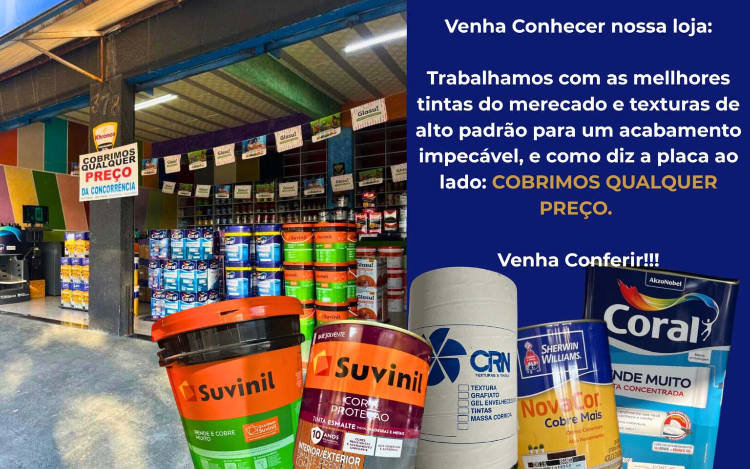 Venha Conhecer nossa loja Trabalhamos com as mellhores marcas de tintas do mercado e como diz a placa ao lado COBRIMOS QUALQUER PREÇO. Venha Conferir!!! (3)